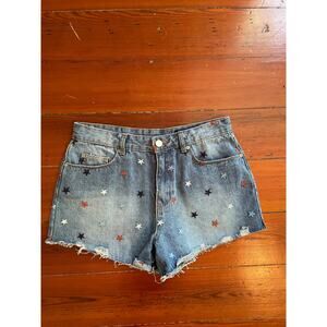 Blank NYC The Barrow Denim Star Embroidered Cut Off Shorts - Sz 27